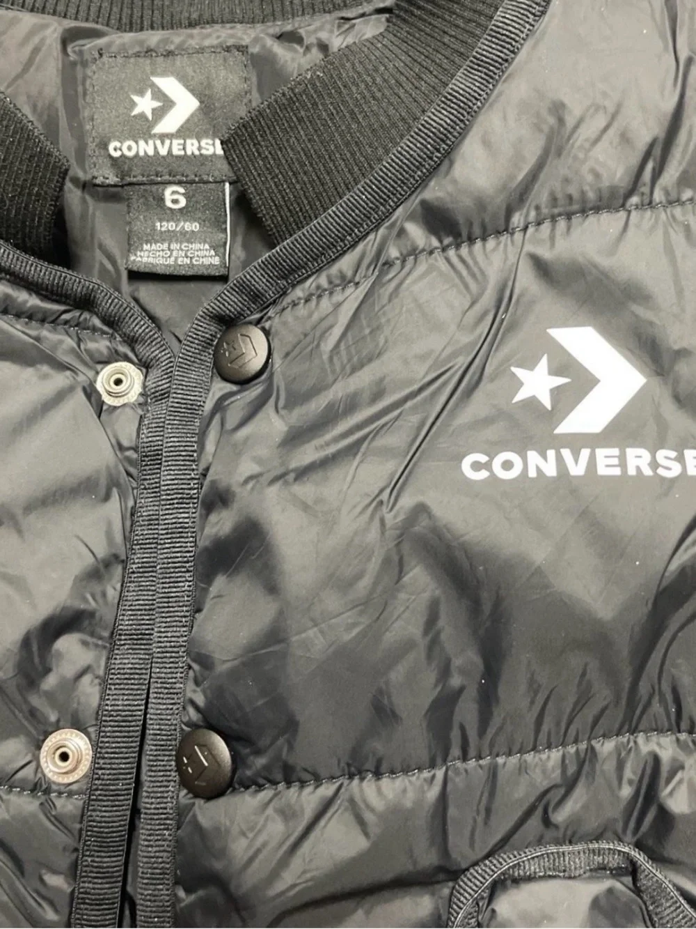 Converse Black Quilted Logo Snap-Front Vest